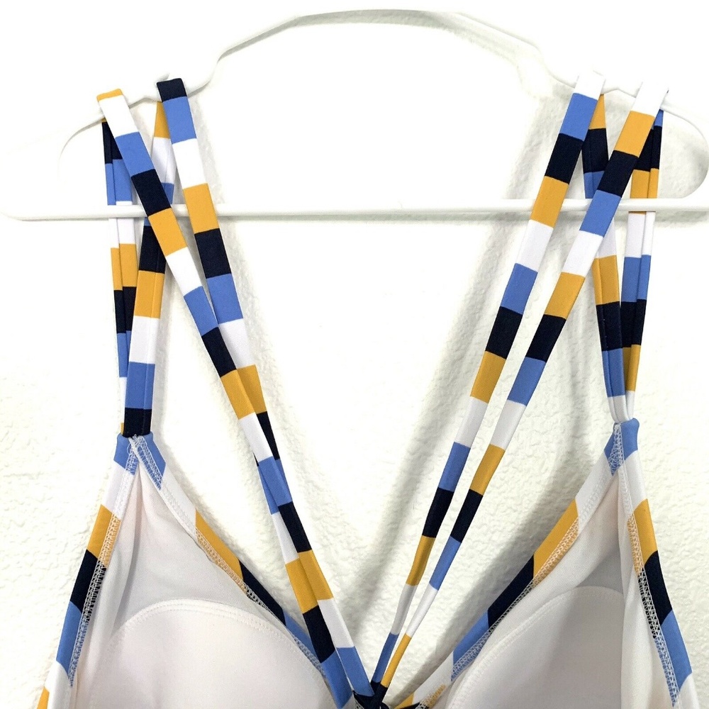 Kona Sol Blue Striped Strappy One Piece Swimsuit - Picture 7 of 9